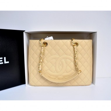 GST Large Shopping handbag in caviar, Tan/oro