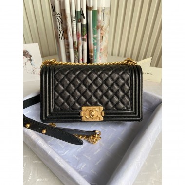 Medium Boy Chanel Handbag  in grained calfskin 