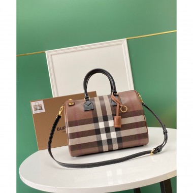 Burberry Check and Leather Medium Bowling Bag