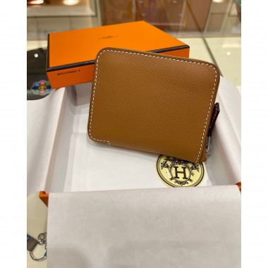 1:1 Hermes Silk in compact wallet in epsom leather