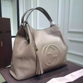 "Soho" Large Shoulder Leather Bag, Grey 