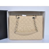 GST Large Shopping handbag in caviar, Tan/silver