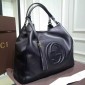 "Soho" Large Shoulder Leather Bag, Black 