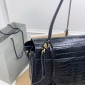 Balenciaga Rodeo Large crocodile embossed Handbag- Black